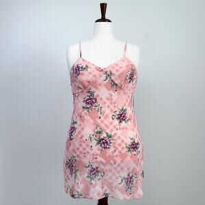 Vintage Pink Gingham Floral Lingerie Chemise Slip